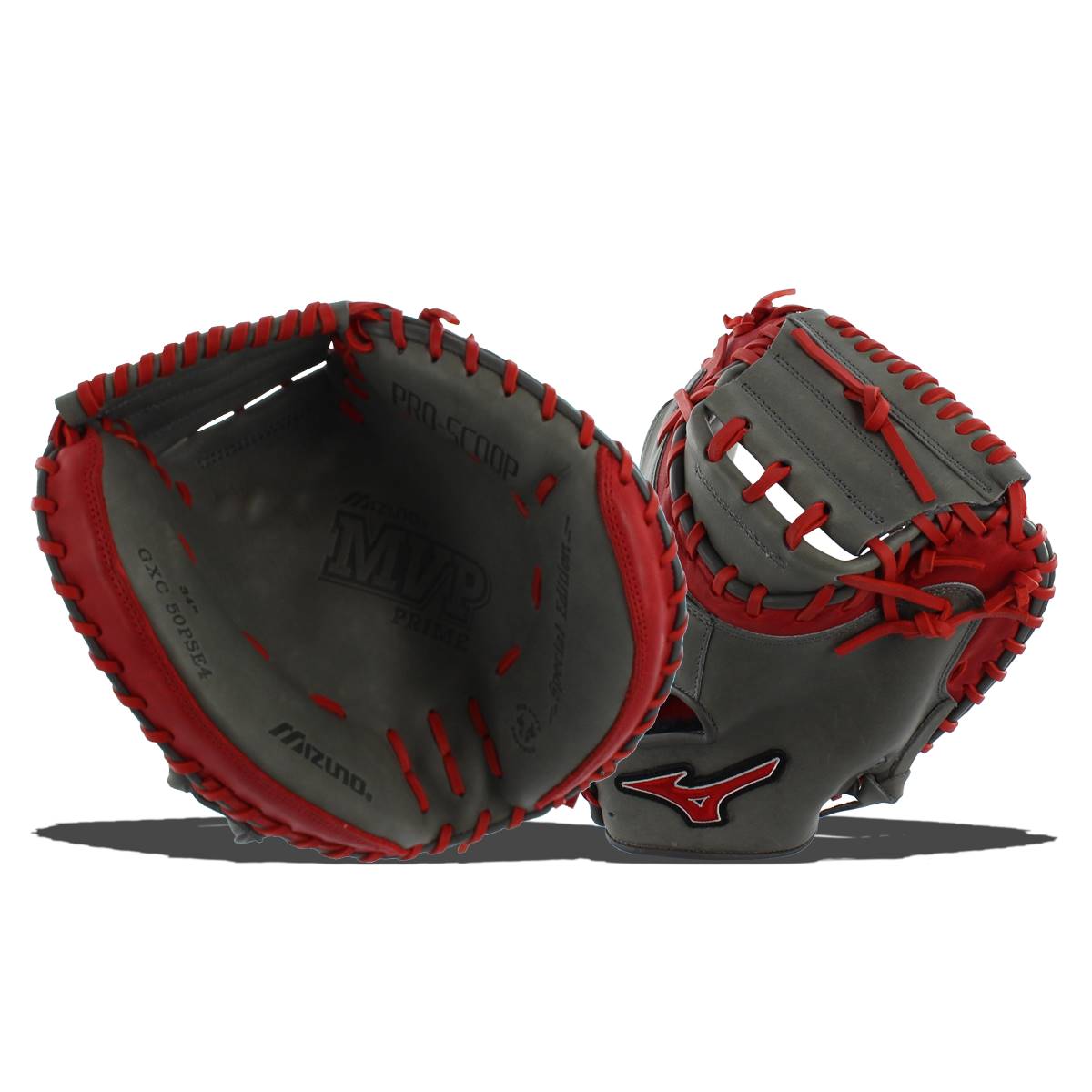 Mizuno MVP Prime SE Catchers Mitt: GXC50PSE4- Smoke/Red: Image #309157