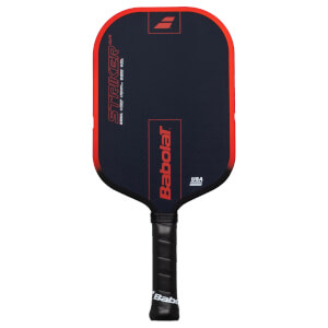Front view of a dark blue Babolat STRIKER pickleball paddle with red trim, featuring the Babolat logo and "USA PICKLEBALL APPROVED".