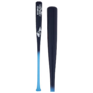 Front view of a dark blue baseball bat with "HYBRID MODEL AP5" and a blue gradient on the barrel.