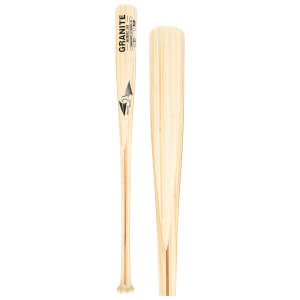 Front view of a wooden baseball bat with "GRANITE MODEL 243 HICKORY HYBRID-3" and a Pinnacle Sports logo.
