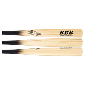 Side view of three baseball bats with black gradient handles and "BASEBALL BBB QUADCORE TECHNOLOGY" text.