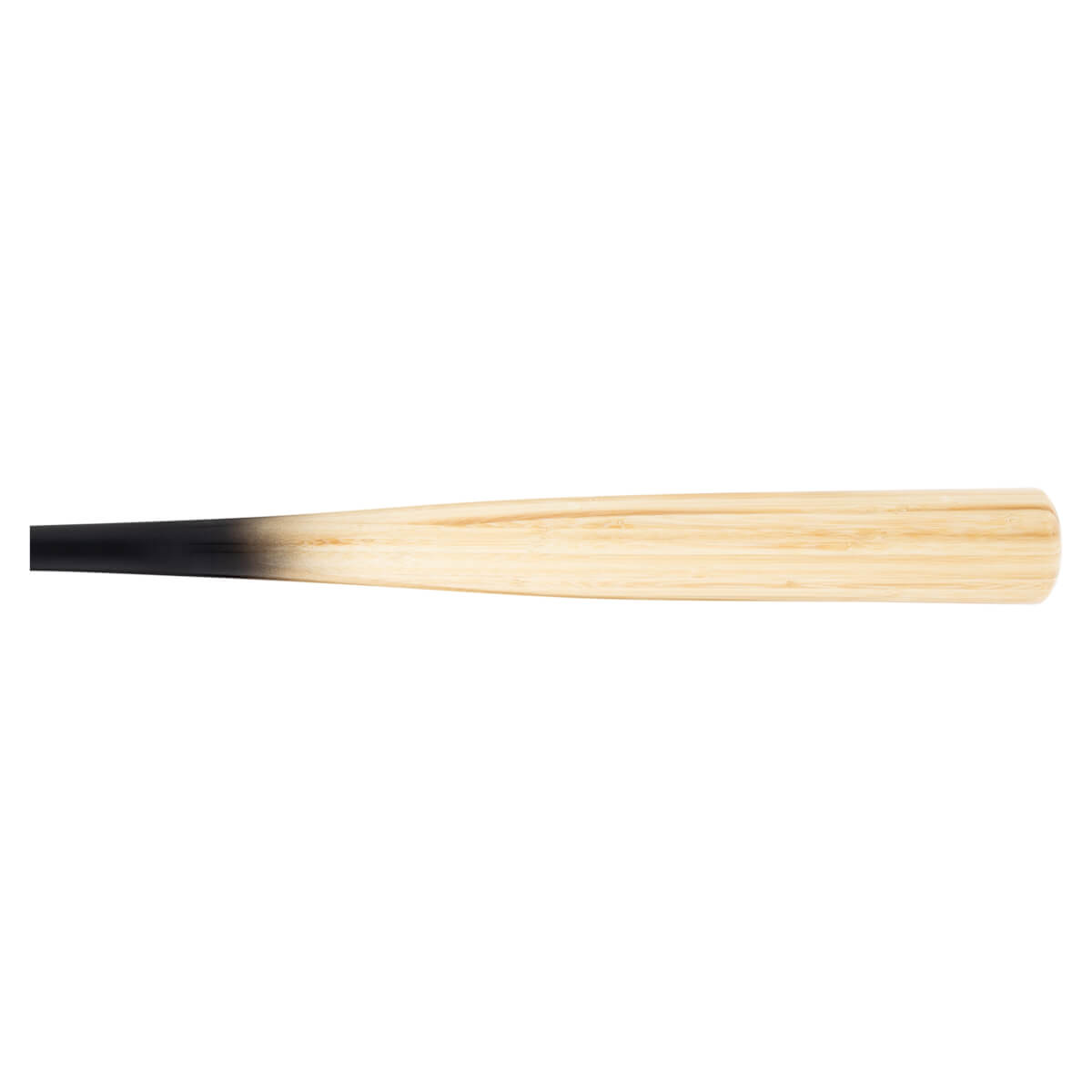Side view of a baseball bat with a black fade to natural wood grain.