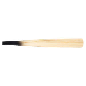 Side view of a baseball bat with a black fade to natural wood grain.