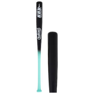 Front view of a black baseball bat with a turquoise gradient and "BamBooBat" logo.