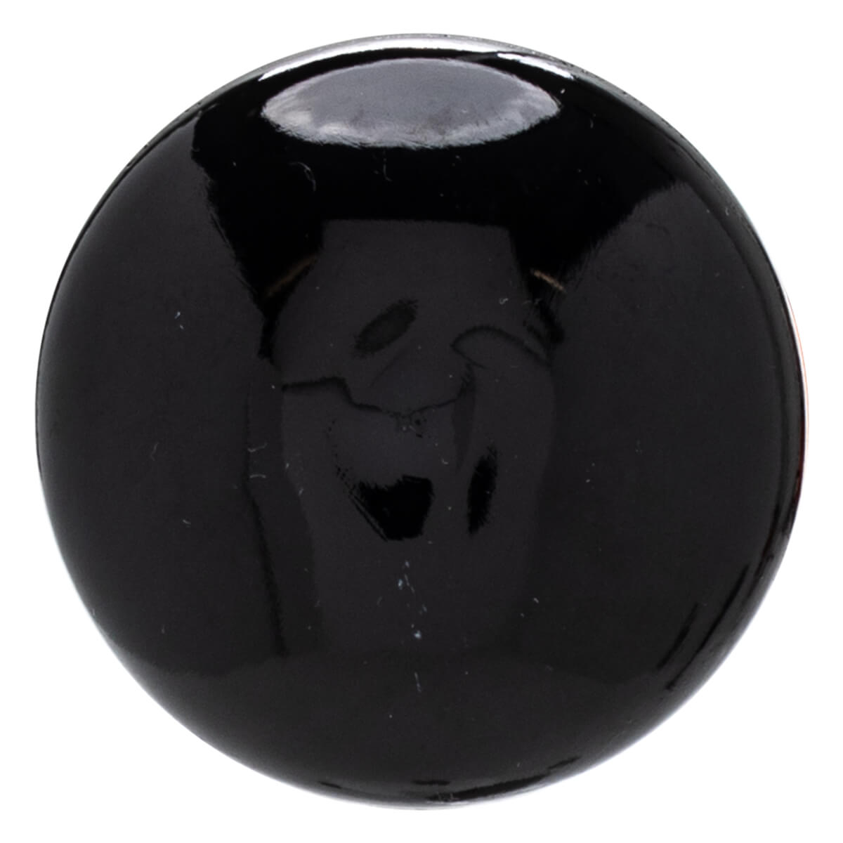 Front view of a glossy black spherical knob with a subtle sheen.
