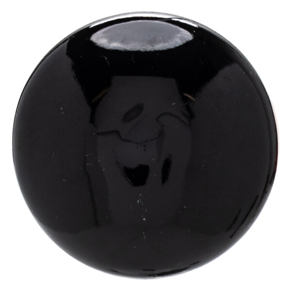 Front view of a glossy black spherical knob with a subtle sheen.