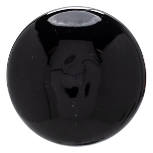Front view of a glossy black spherical knob with a subtle sheen.