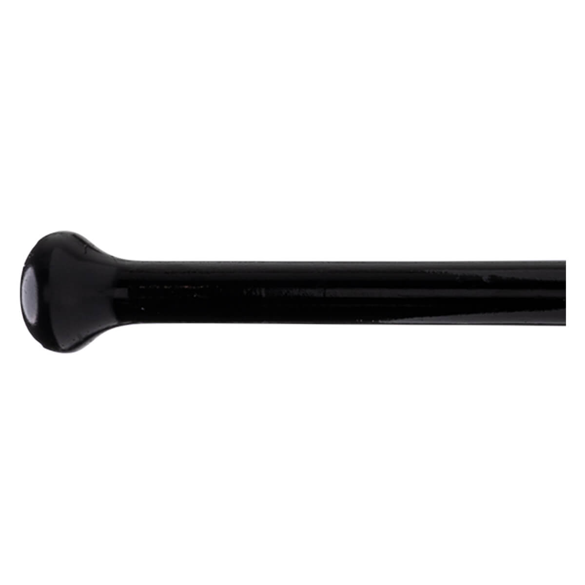 Side view of a black, glossy, rounded handle with a smooth finish.