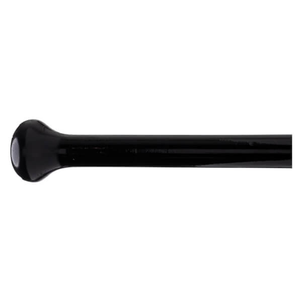 Side view of a black, glossy, rounded handle with a smooth finish.