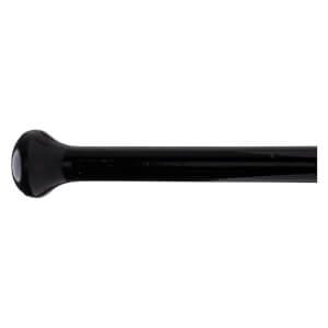 Side view of a black, glossy, rounded handle with a smooth finish.