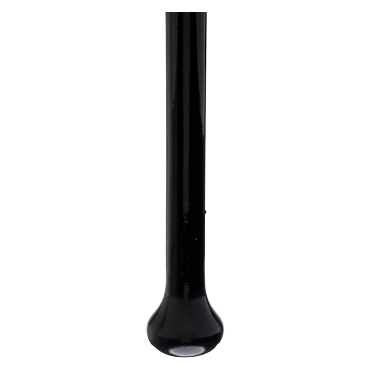 Bottom view of a black cane with a rounded tip.