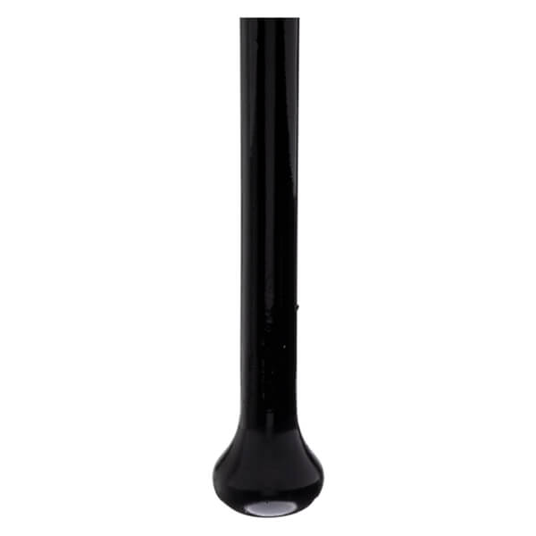 Bottom view of a black cane with a rounded tip.