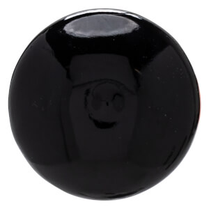 Front view of a glossy black sphere with a subtle smiley face imprint.