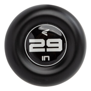 End cap view of a black baseball bat with a white Easton logo and 29 IN text.