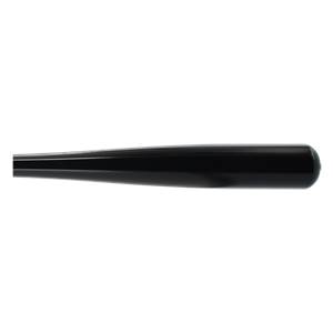 Side view of a black baseball bat with a smooth, tapered barrel.