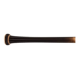 Side view of a dark brown baseball bat with a light-colored knob and a tapered barrel.