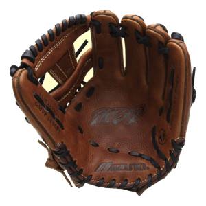Front view of a brown baseball glove with Mizuno and MVP logos, and 11.5 Inches GMVP1150B1 text.