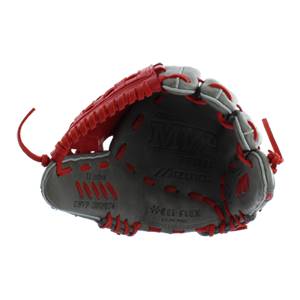 Top-down view of a smoke and red baseball glove with MVP PRIME MIZUNO branding and 12 Inches text.