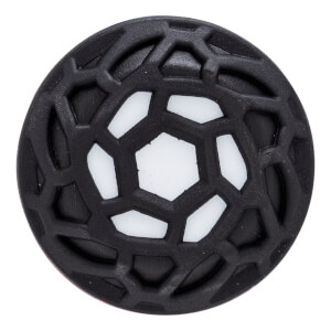 Top-down view of a black and white bat end cap with a raised geometric web pattern.
