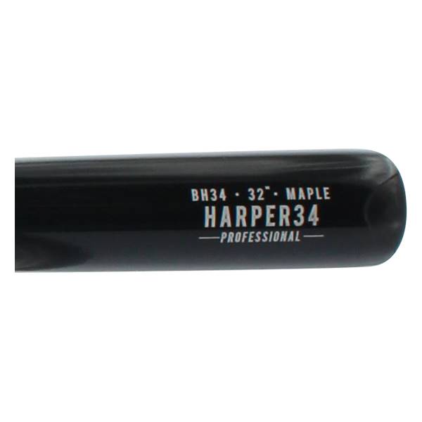 Side view of a black baseball bat with HARPER34 and PROFESSIONAL text.