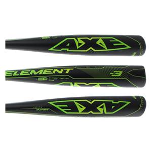 Top-down view of a black AXE Element baseball bat with green AXE and ELEMENT branding.
