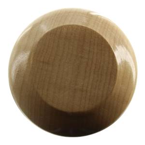 Top-down view of a light brown maple wood baseball bat with a smooth, rounded knob.