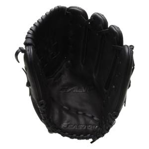 Top-down view of a black softball glove with SALVO and EASTON branding.