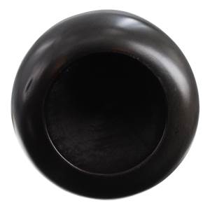 Top-down view of a dark brown baseball bat end with a hollow opening.
