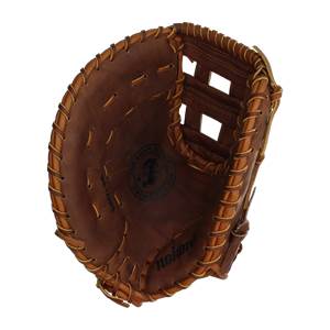 Top-down view of a brown baseball glove with visible nokona branding and a circular logo.