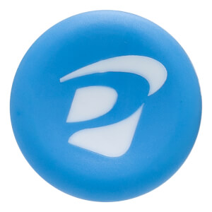 Front view of a blue ball with a white stylized "D" logo.