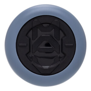 Top-down view of a grey and black baseball bat end cap with a raised geometric pattern.