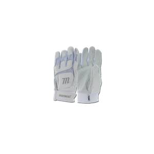 Front view of white Marucci batting gloves with a large M logo and TEAM text.