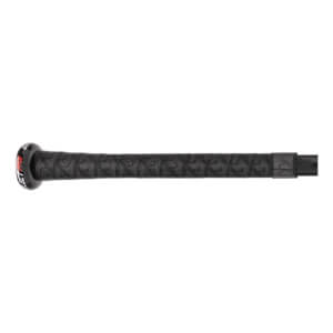 Close-up of the handle and knob showing black patterned grip tape and a black knob with white and red "SELECT PWR" text.