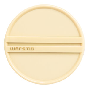 Top-down view of a cream-colored baseball bat end cap with two horizontal ridges and WARSTIC text.