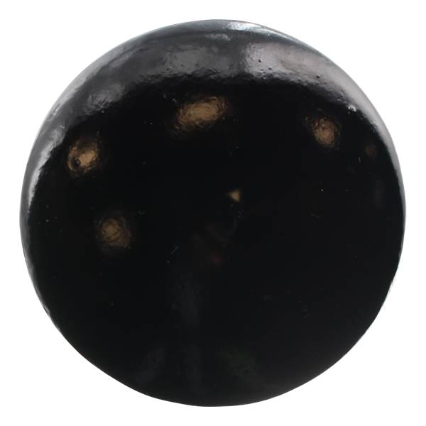 End view of a black baseball bat with a glossy finish.