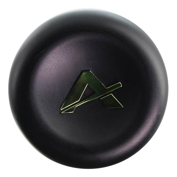 End cap view of a black Anderson bat with a green A logo.
