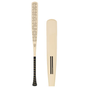 Front view of a cream baseball bat with BONESABER text, -10 marking, and black grip.