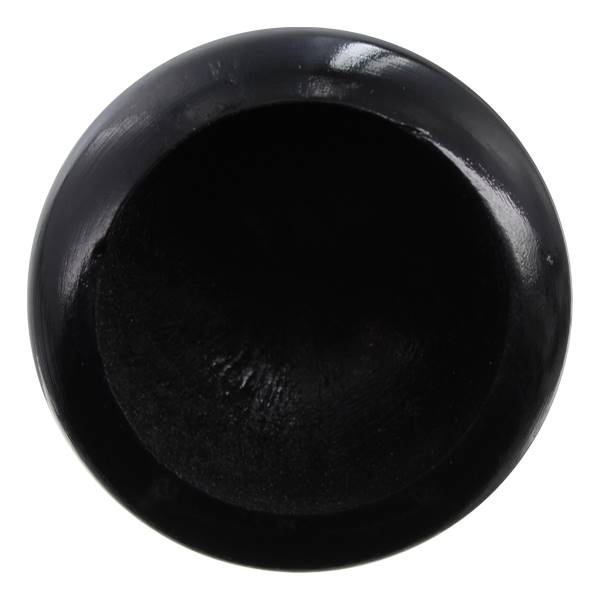 Top-down view of a black baseball bat end with a smooth, rounded edge.