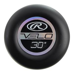 Top-down view of a black baseball bat with a circular logo showing R, VELO, and 30.