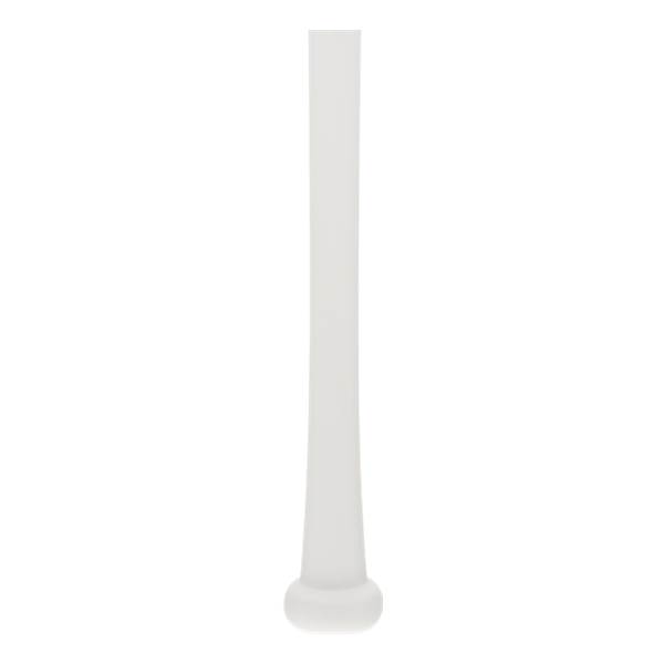 Full view of a light-colored baseball bat with a thick barrel, tapering handle, and flared knob.