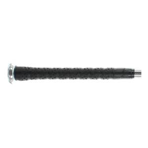 Side view of a black baseball bat grip with a textured pattern and silver end cap.