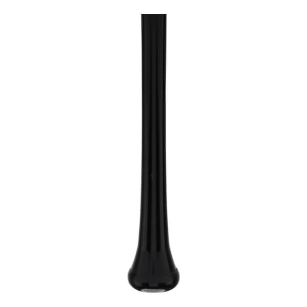 Side view of a black baseball bat with a flared knob.