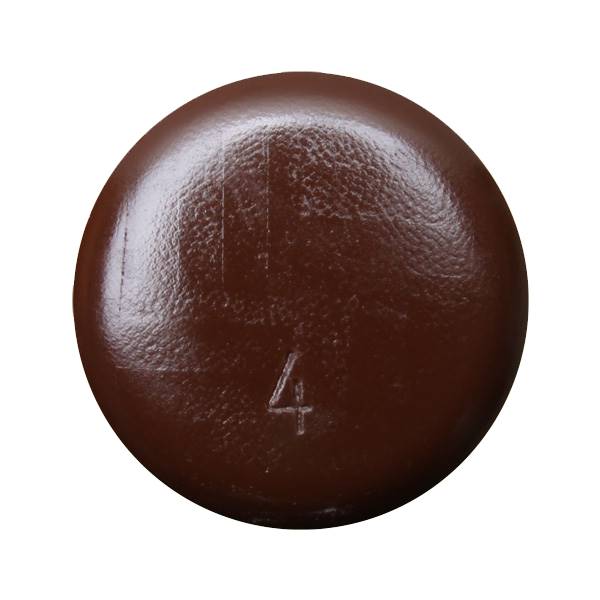 Top-down view of a brown baseball bat end with a textured surface and a visible number 4.
