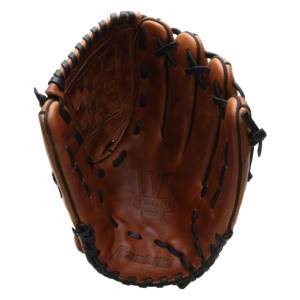 Top-down view of a brown baseball glove with black lacing, a woven pocket, and VINTAGE and Franklin branding.
