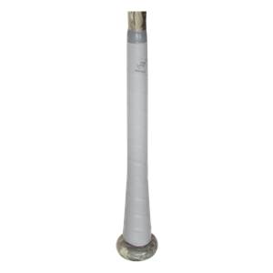 Close-up of a grey baseball bat grip with a Marucci logo and a camo end cap.