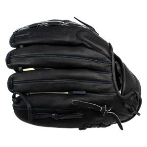 Side view of a black baseball glove with MIKEN embossed on the top and EPB1175B visible on the palm.