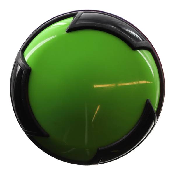 Top-down view of a green baseball bat end cap with black accents.