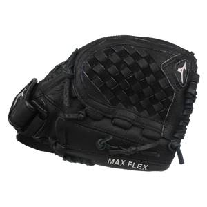 Side view of a black fastpitch glove with a woven palm and MAX FLEX text.