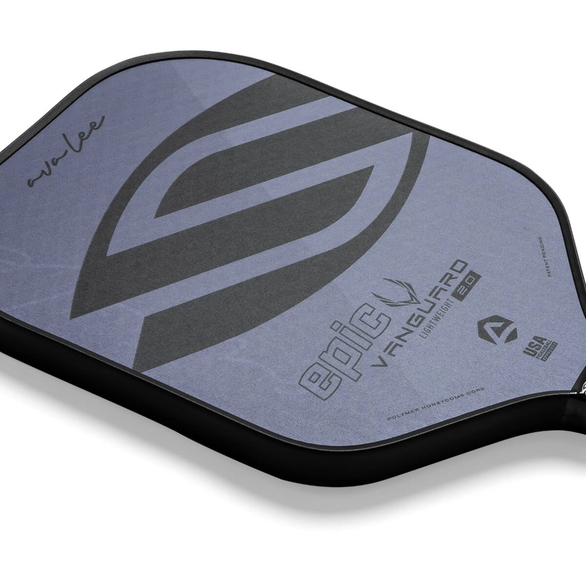 Top-down view of a grey pickleball paddle with a large dark grey S logo and epic VANGUARD 2.0 text.