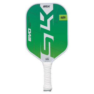 Front view of a green pickleball paddle with white SLK logo and EVO CONTROL MAX text.